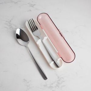 Set de Cubiertos con Estuche 2 Piezas Acero Inoxidable - Rosa