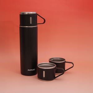 Botella Isotérmica con 3 Tazas Negro