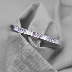 Pulsera Rigida Abierta Con Brillantes Plateado